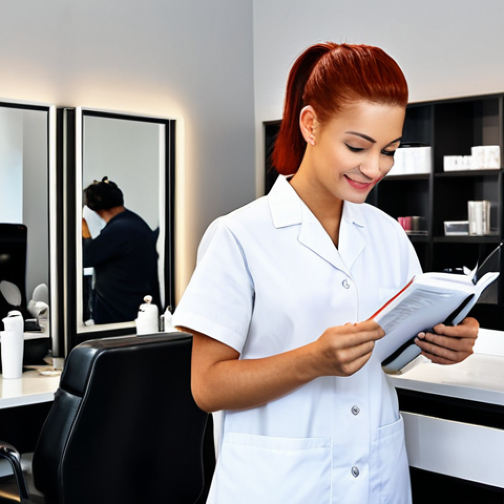 Salon Morning Prep**

"A brightly lit, clean hair salon early in the morning. A hairstylist, fully clothed in professional attire, is checking the appointment book and preparing the salon. Coffee machine is on, soft music playing in the background. Focus on the organized workspace, clean styling stations, and welcoming atmosphere. safe for work, appropriate content, modest, professional photography, high quality, perfect anatomy, natural proportions, well-formed hands, proper finger count."

**