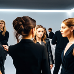 Backstage Coordination**

Prompt: "A bustling backstage scene at a fashion show, hair stylists and makeup artists working on models, artistic directors giving instructions, team coordination, fully clothed, appropriate attire, perfect anatomy, natural pose, high quality, safe for work, professional, modest lighting."

**