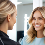 헤어디자이너 필독 서적 추천 - **Prompt:** A cheerful female client, mid-20s, with a radiant smile, admiring her newly transformed,...