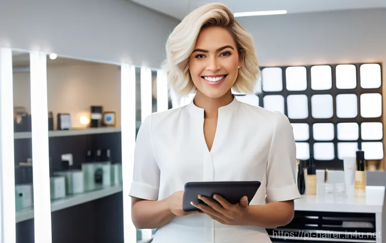 헤어디자이너 연봉 협상 전략 - **Prompt:** A confident Brazilian female hairstylist, in her mid-30s, stands proudly in a modern, br...