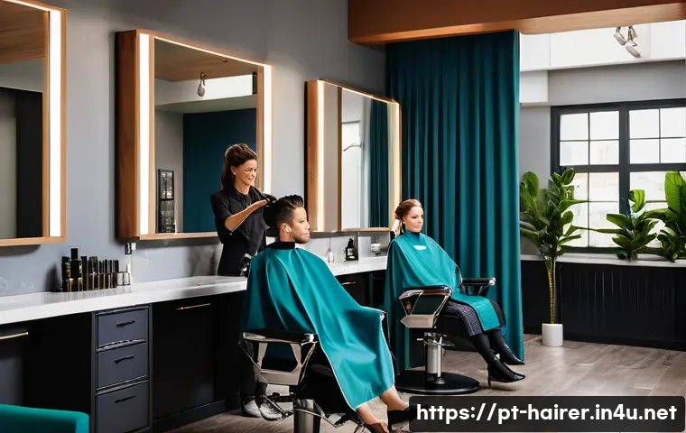 헤어디자이너 경력 관리 노하우 - A modern hair salon scene featuring a professional hairstylist attentively listening to a client&rsquo;s p...