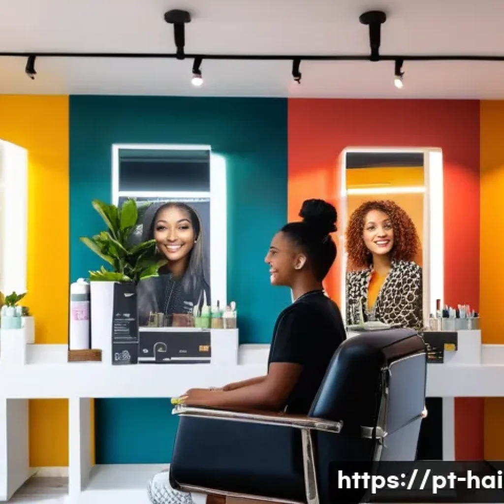 헤어디자이너 블로그 운영 팁 - A cozy and modern hair salon interior in a Brazilian neighborhood, featuring a stylish hairstylist w...