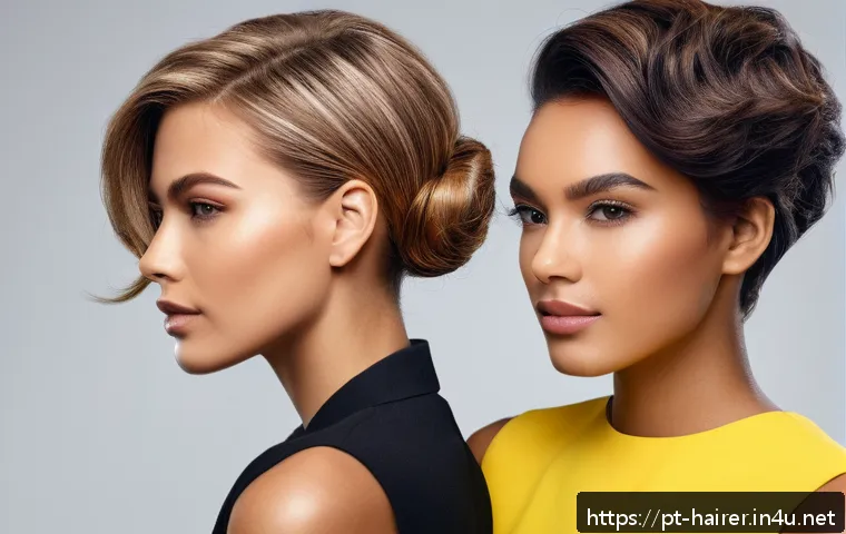 헤어디자이너 포트폴리오 제작법 - A professional hairstylist portfolio showcase featuring a series of high-resolution photos with shar...